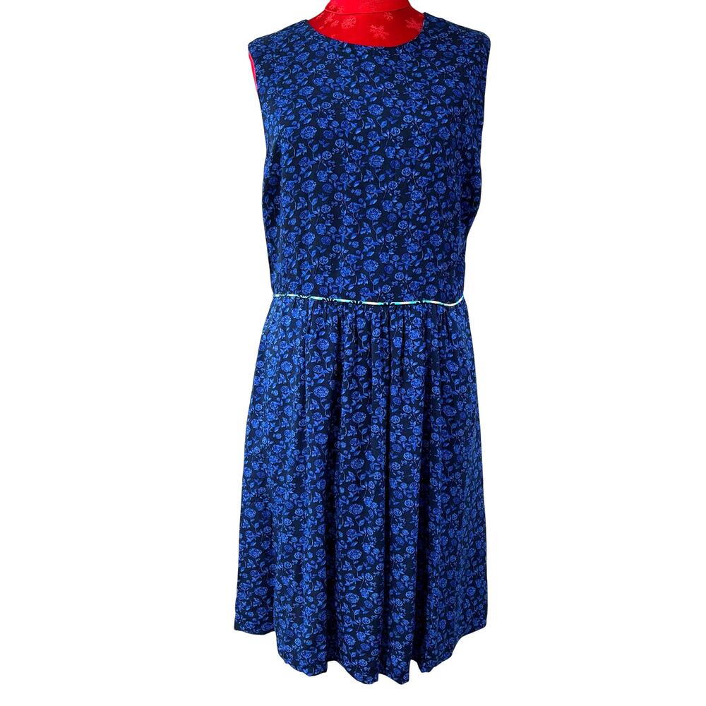 Matilda Jane casual dress sleeveless size 12 blue & black floral lined sundress